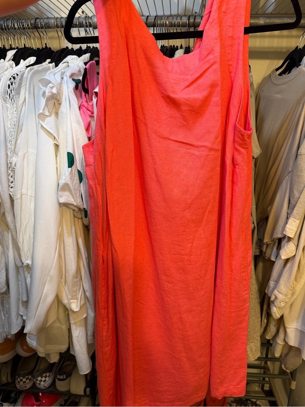 a new day Coral Pink Linen Shift Dress